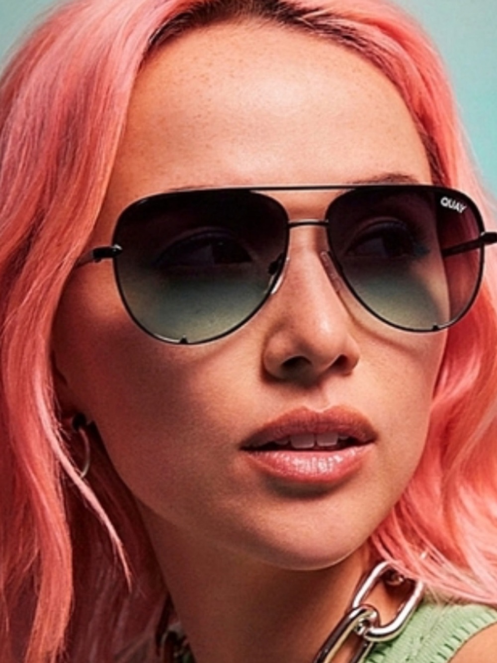 QUAY HIGH KEY Black frame /Black Fade Mint Lens Aviator Sunglasses -Unisex /NWT!